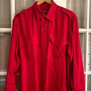 Men’s Orvis Bold Red Bush Safari Shirt 100% Linen Roll Tab Long Sleeves SZ L
